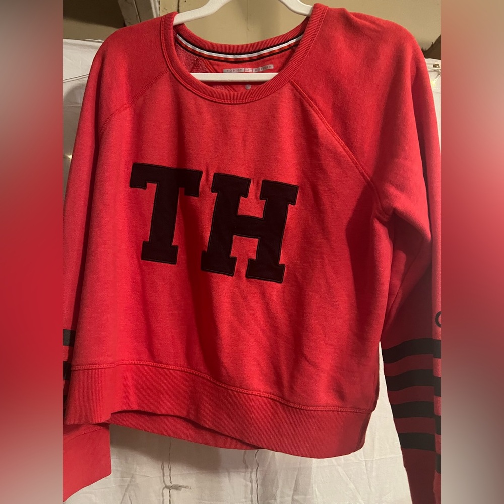 Tommy Hilfiger Red Crew Neck Sweater with Black Accents